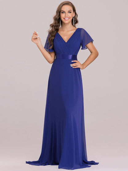 Elegant Double V-Neck Ruffled Chiffon Evening Dress