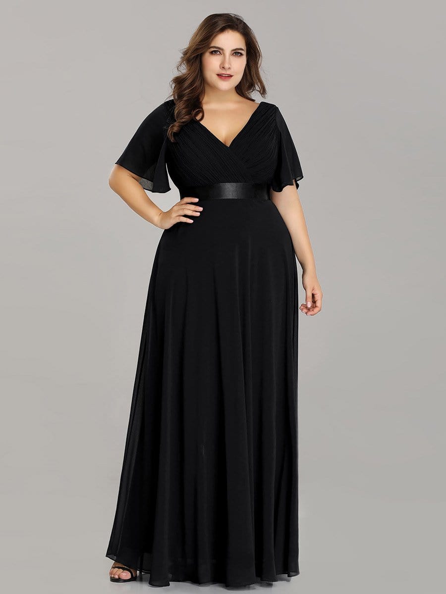 Elegant Double V-Neck Ruffled Padded Evening Gowns