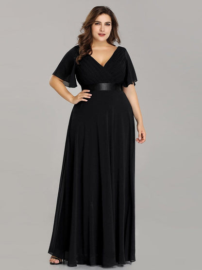 Elegant Double V-Neck Ruffled Padded Evening Gowns