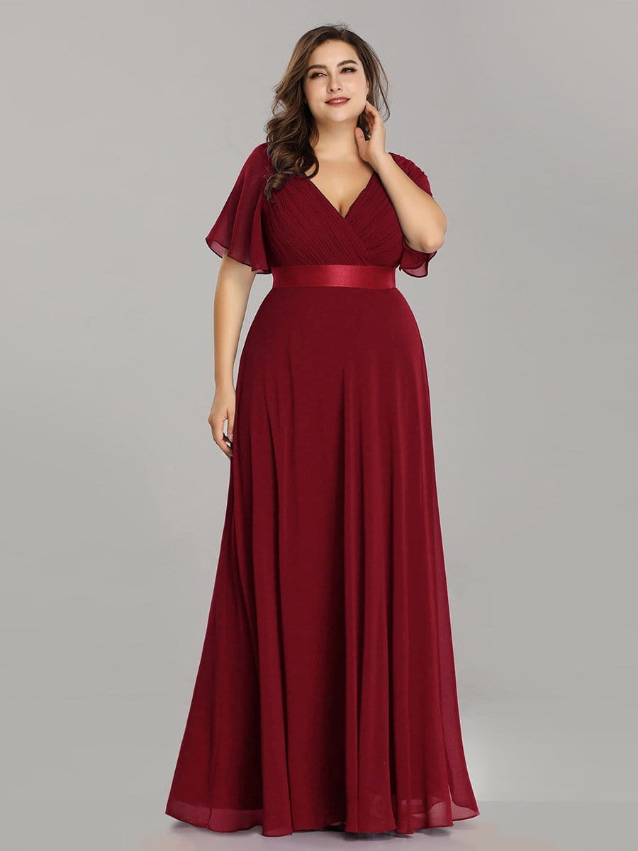 Elegant Double V-Neck Ruffled Padded Evening Gowns