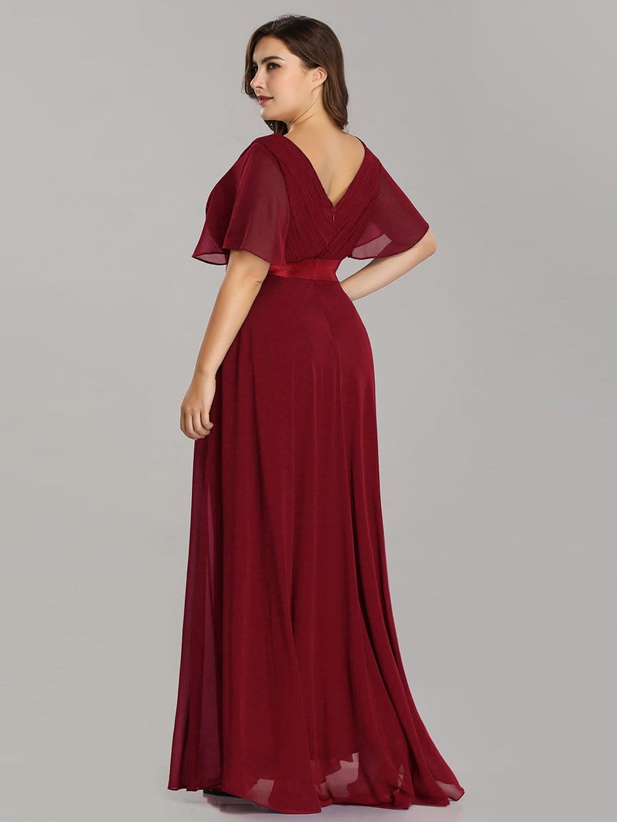 Elegant Double V-Neck Ruffled Padded Evening Gowns
