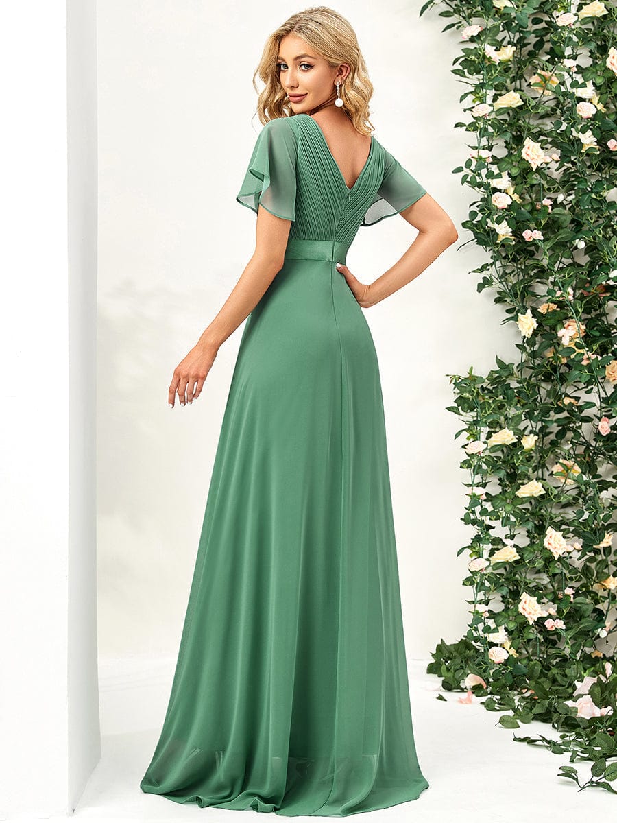 Elegant Double V-Neck Ruffled Padded Evening Gowns