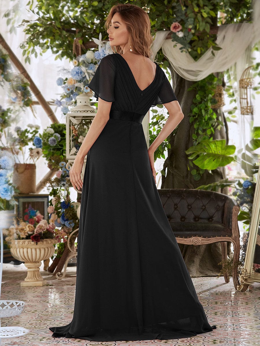 Elegant Double V-Neck Ruffled Padded Evening Gowns