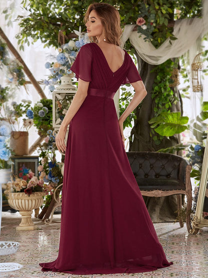 Elegant Double V-Neck Ruffled Padded Evening Gowns