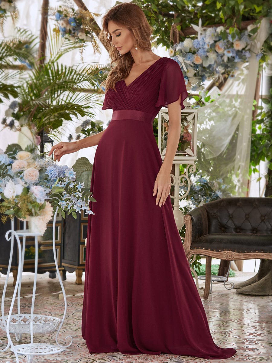 Elegant Double V-Neck Ruffled Padded Evening Gowns