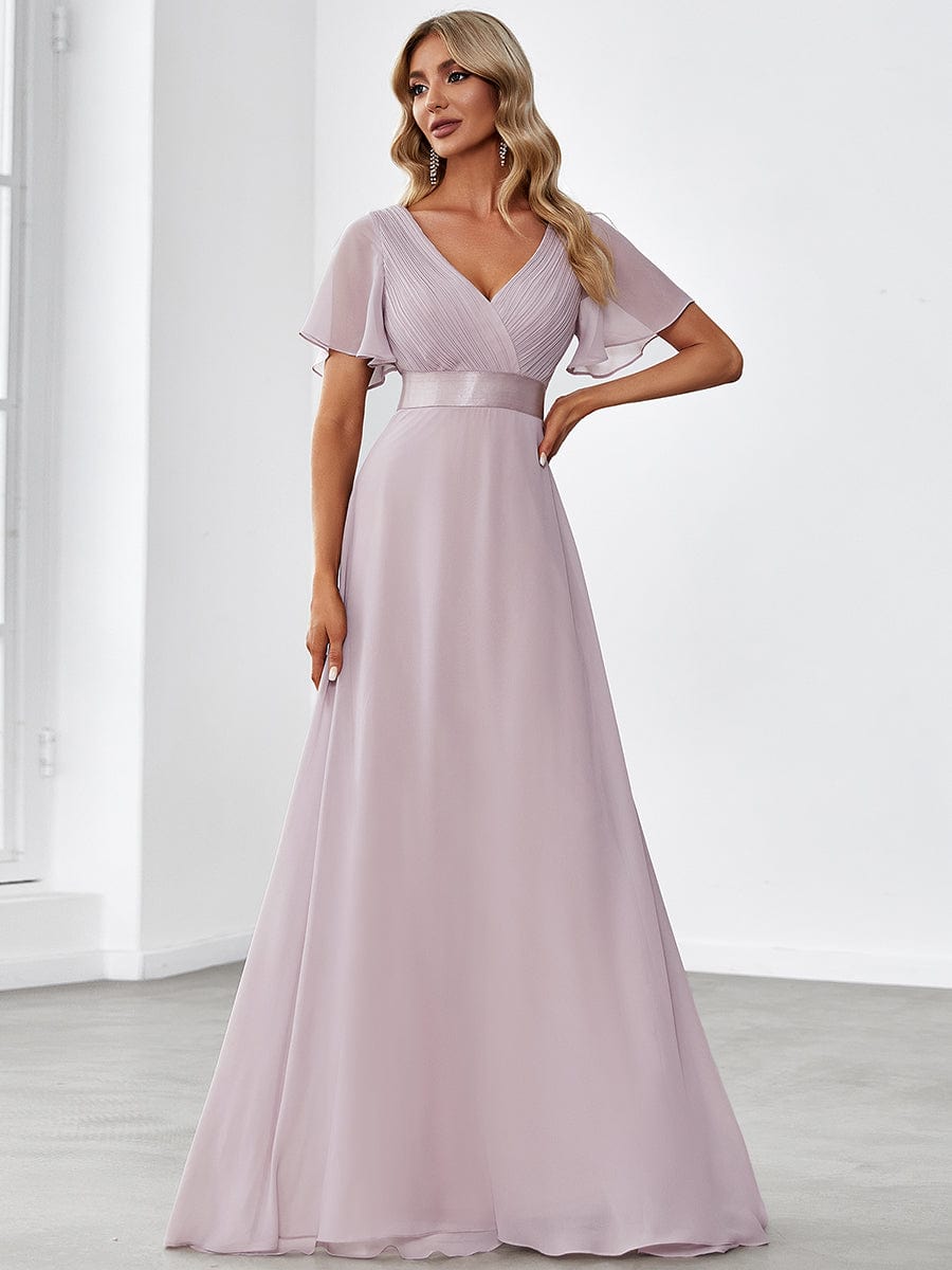 Elegant Double V-Neck Ruffled Padded Evening Gowns