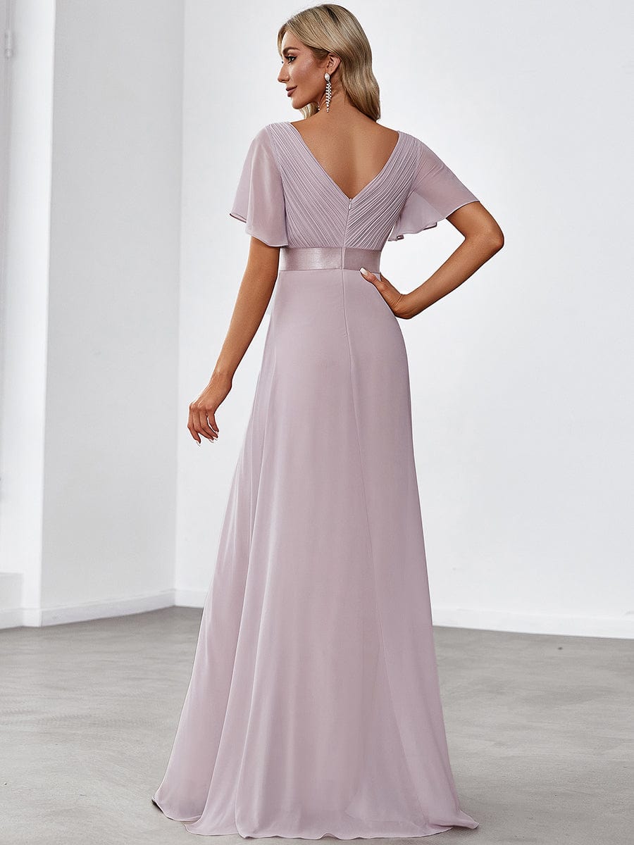 Elegant Double V-Neck Ruffled Padded Evening Gowns
