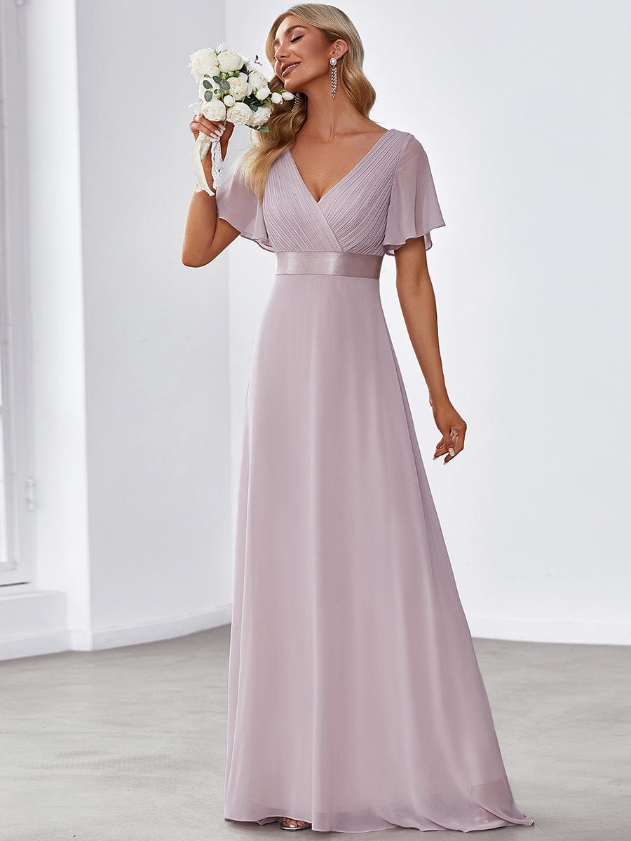 Elegant Double V-Neck Ruffled Padded Evening Gowns