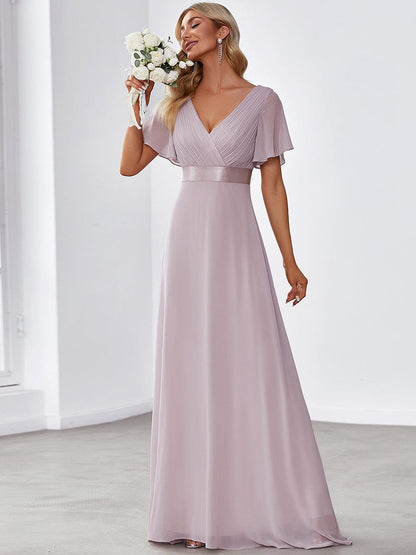 Elegant Double V-Neck Ruffled Padded Evening Gowns
