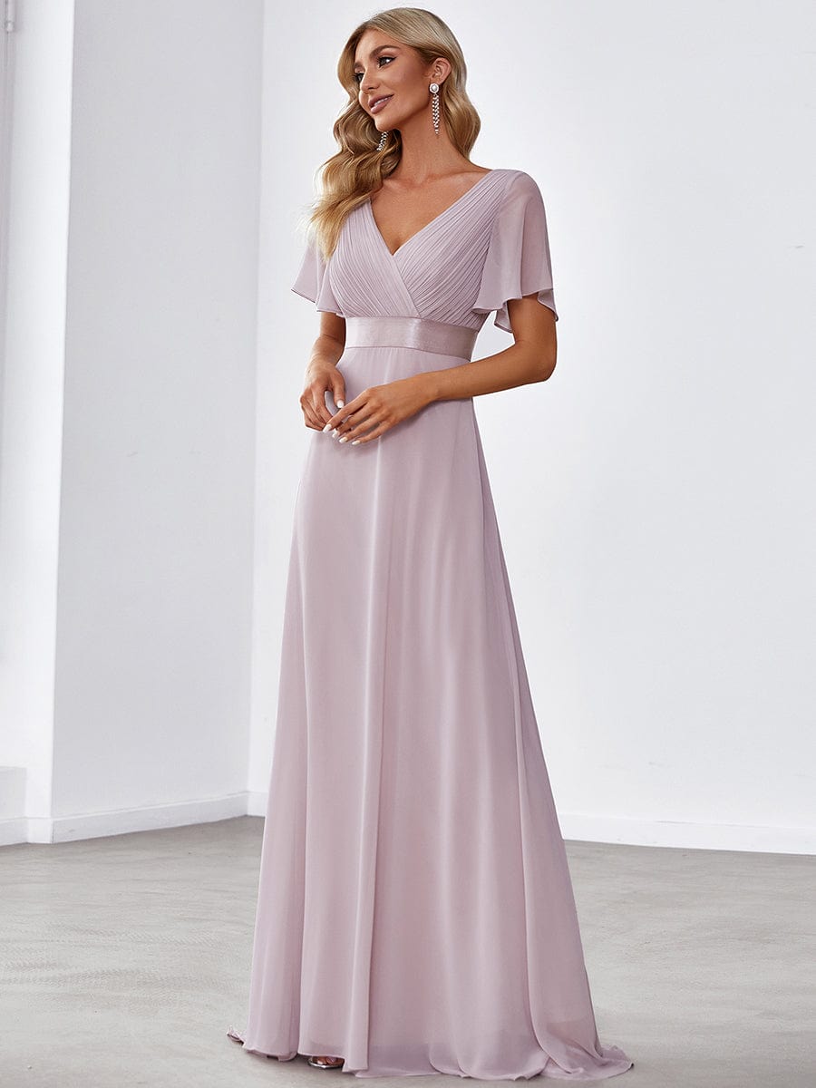 Elegant Double V-Neck Ruffled Padded Evening Gowns