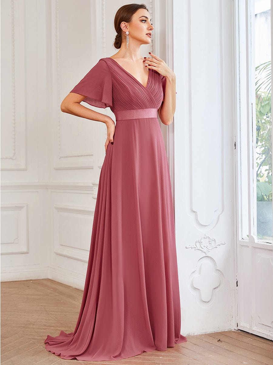 Elegant Double V-Neck Ruffled Padded Evening Gowns