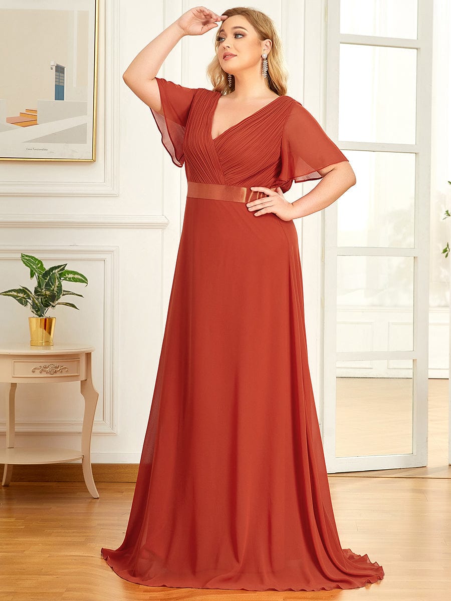 Elegant Double V-Neck Ruffled Padded Evening Gowns