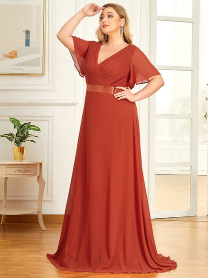 Elegant Double V-Neck Ruffled Padded Evening Gowns