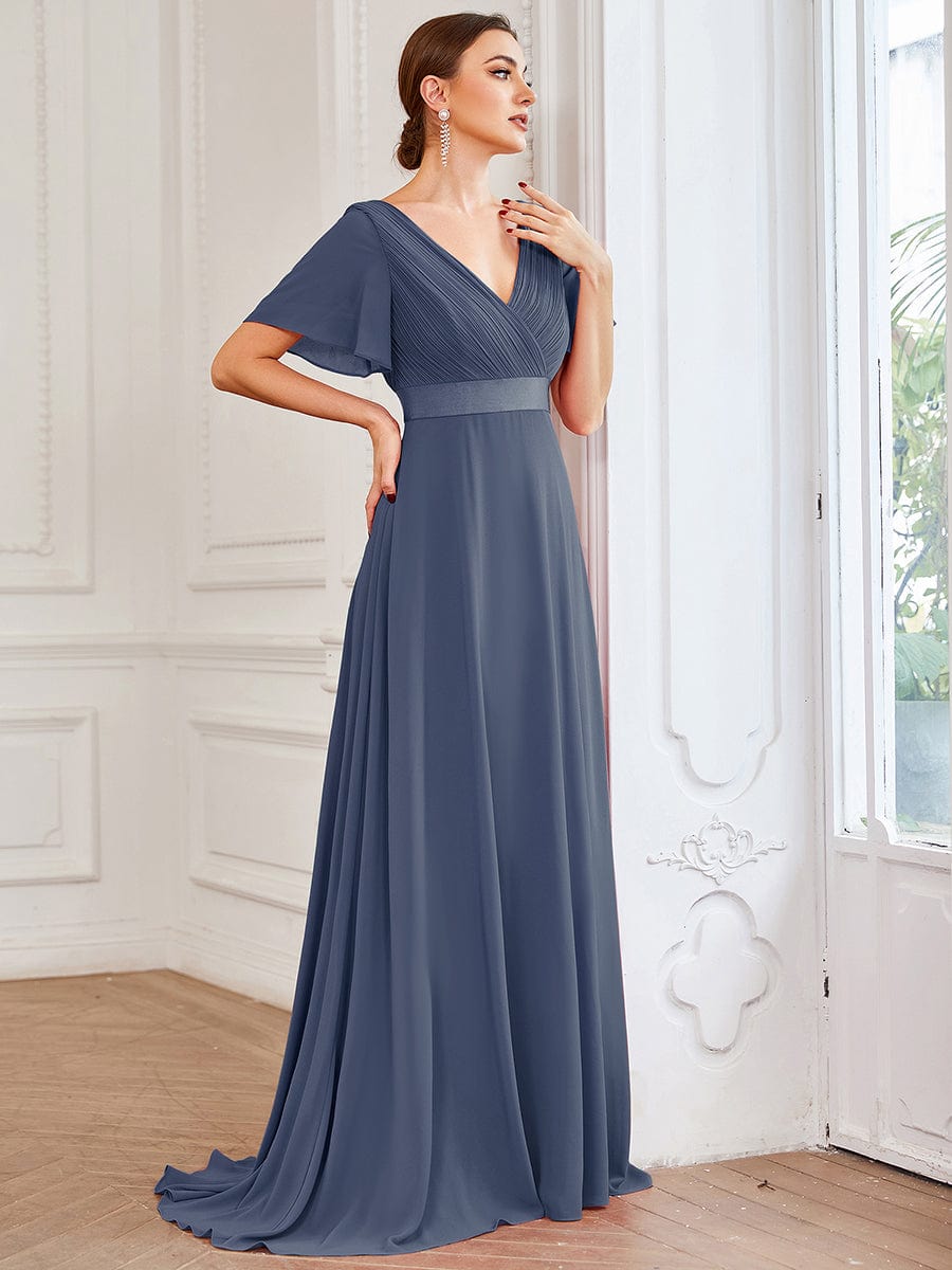 Elegant Double V-Neck Ruffled Padded Evening Gowns