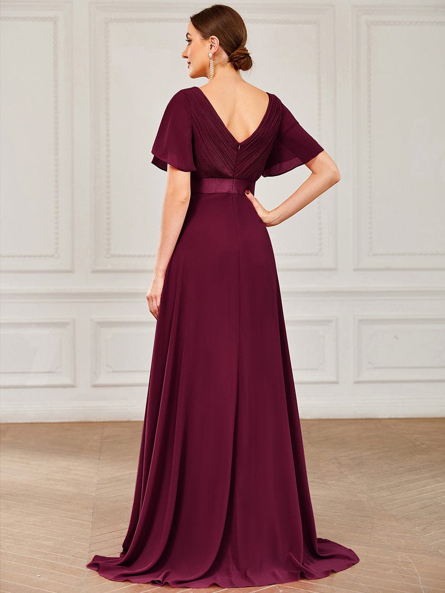 Elegant Double V-Neck Ruffled Padded Evening Gowns