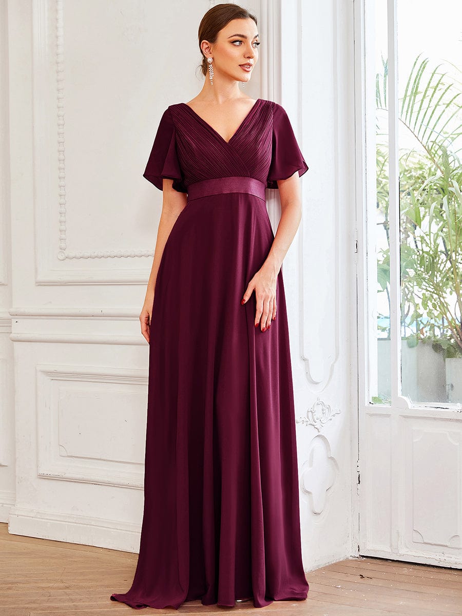 Elegant Double V-Neck Ruffled Padded Evening Gowns
