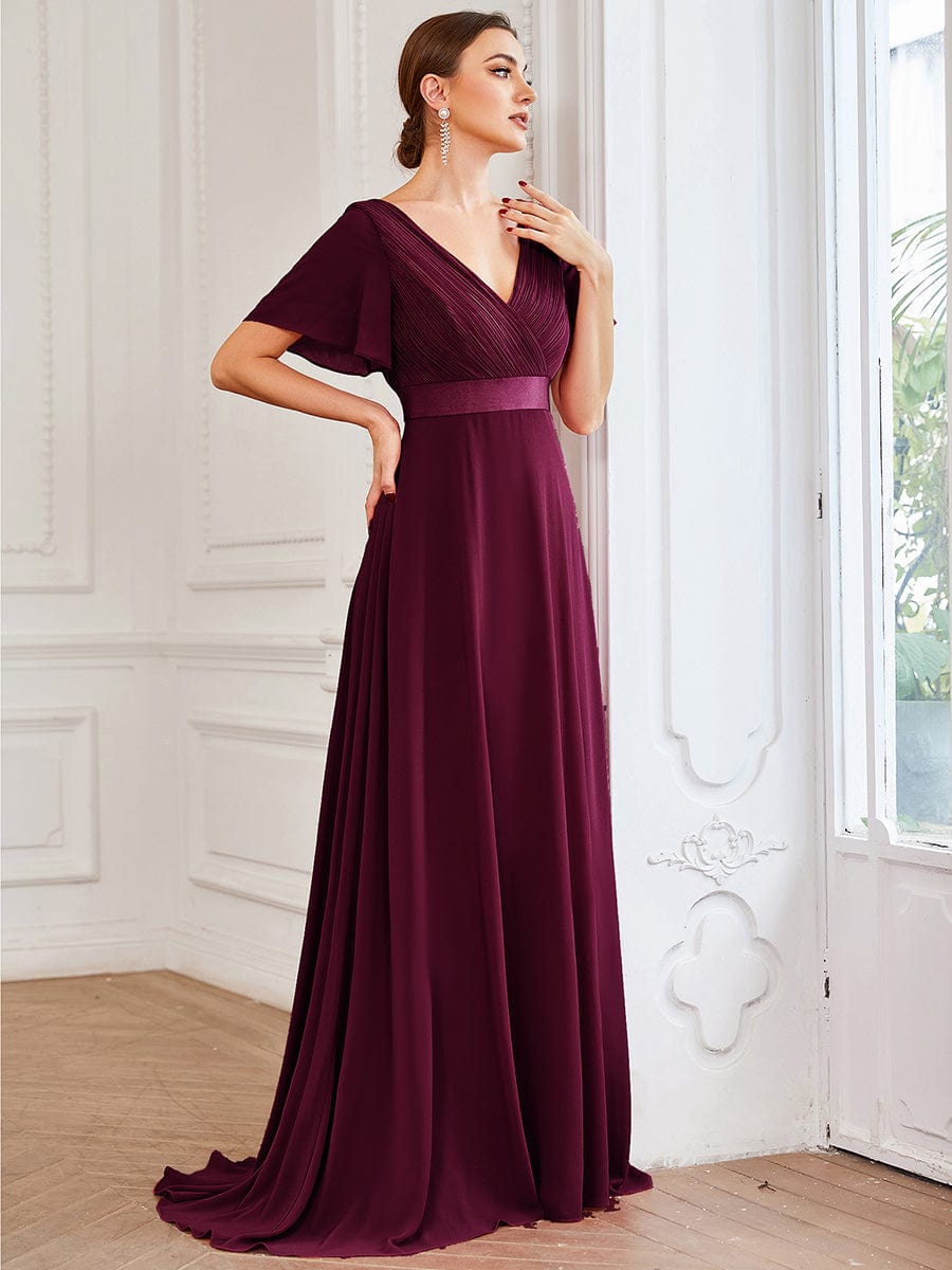 Elegant Double V-Neck Ruffled Padded Evening Gowns