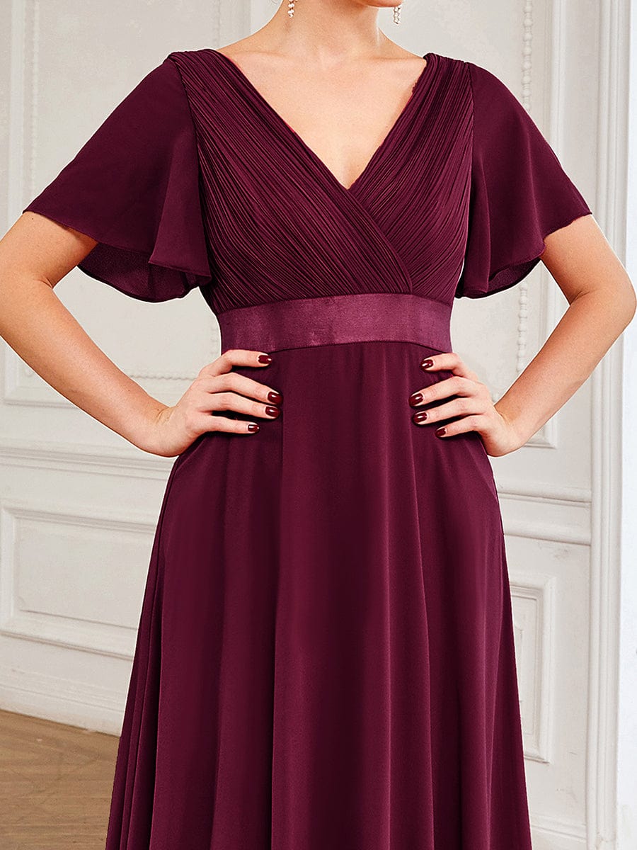 Elegant Double V-Neck Ruffled Padded Evening Gowns