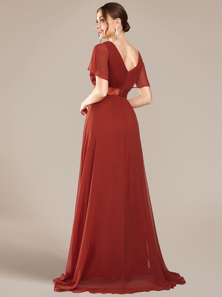 Elegant Double V-Neck Ruffled Padded Evening Gowns
