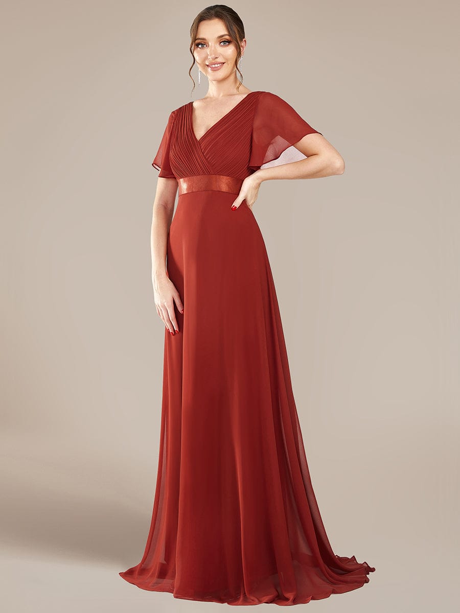Elegant Double V-Neck Ruffled Padded Evening Gowns