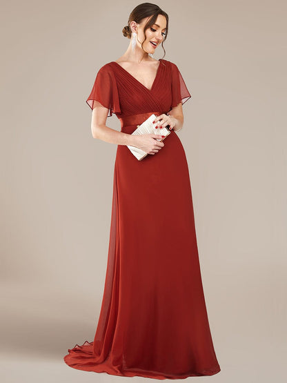 Elegant Double V-Neck Ruffled Padded Evening Gowns