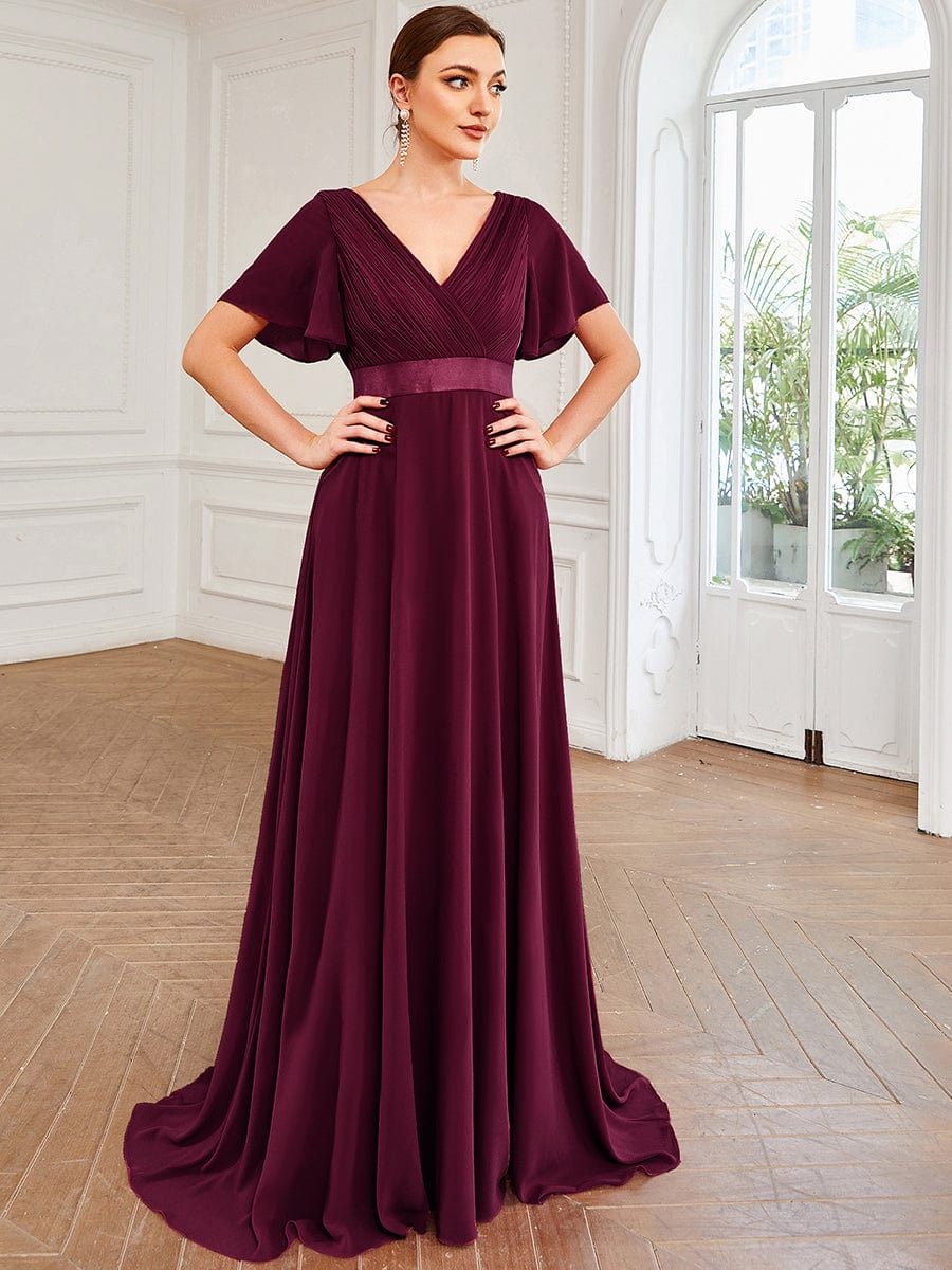 Elegant Double V-Neck Ruffled Padded Evening Gowns