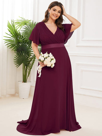 Elegant Double V-Neck Ruffled Padded Evening Gowns