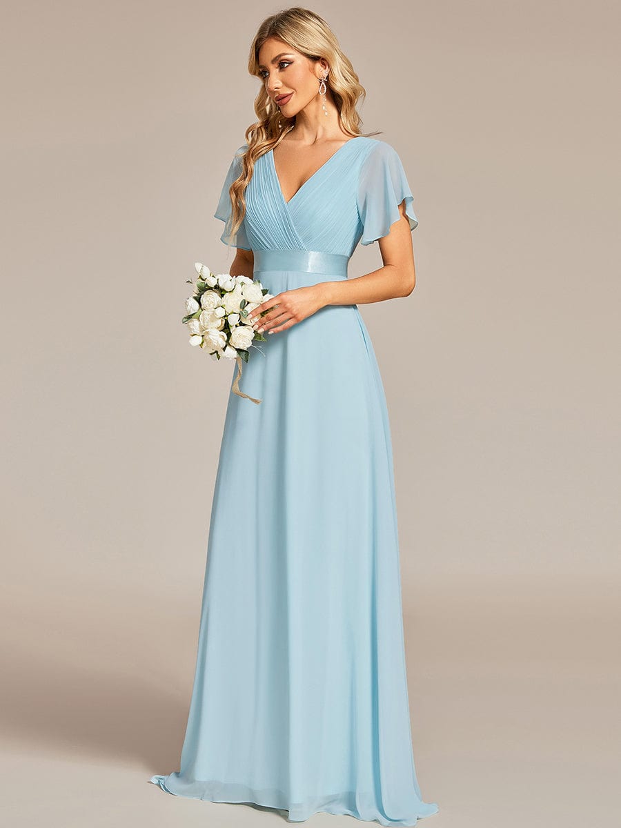 Elegant Dual V-Neck Ruffled Padded Evening Gown