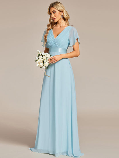 Elegant Dual V-Neck Ruffled Padded Evening Gown