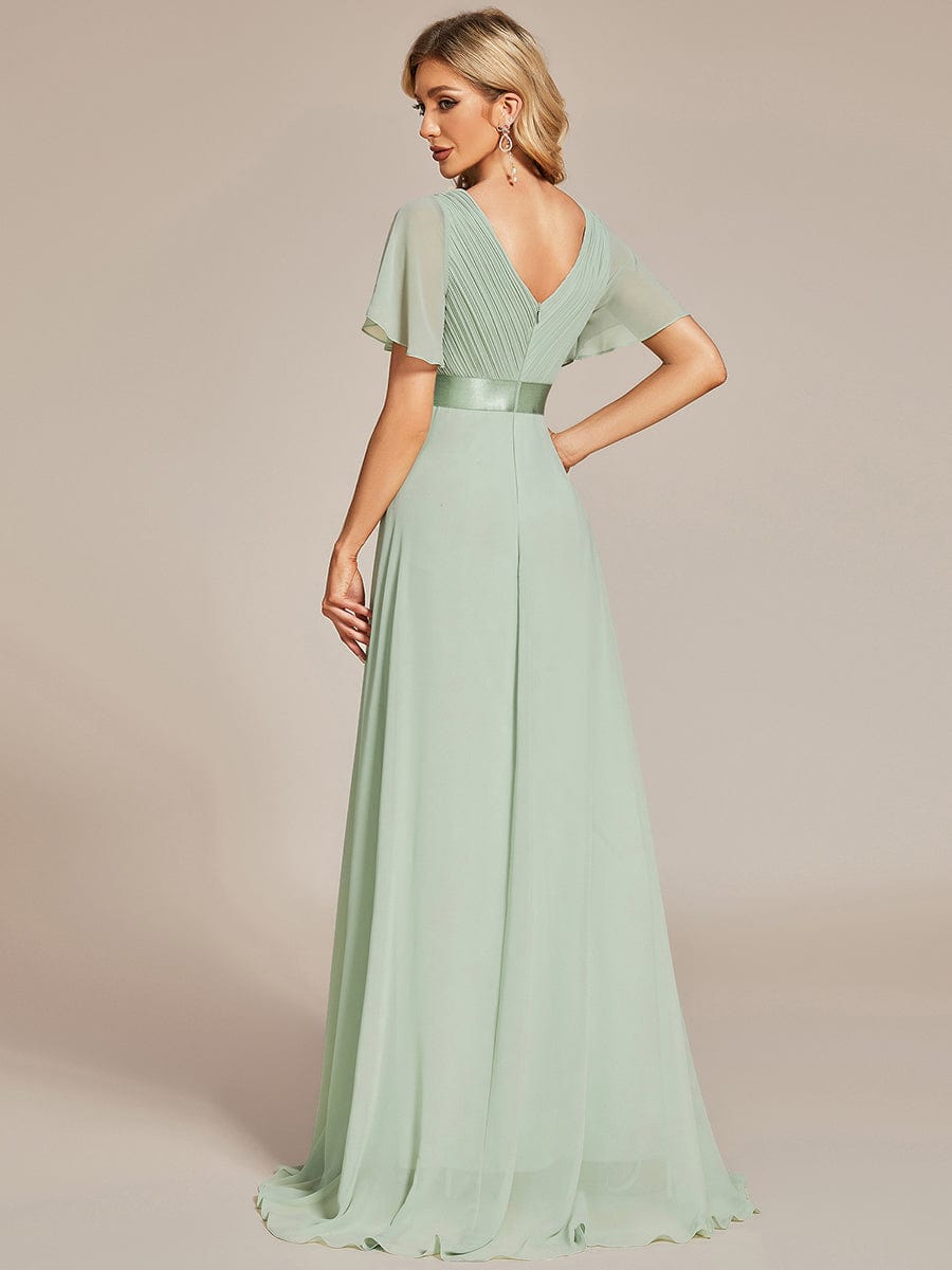 Elegant Dual V-Neck Ruffled Padded Evening Gown