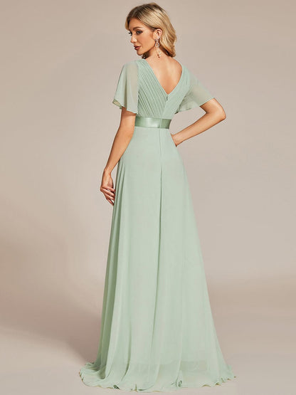 Elegant Dual V-Neck Ruffled Padded Evening Gown