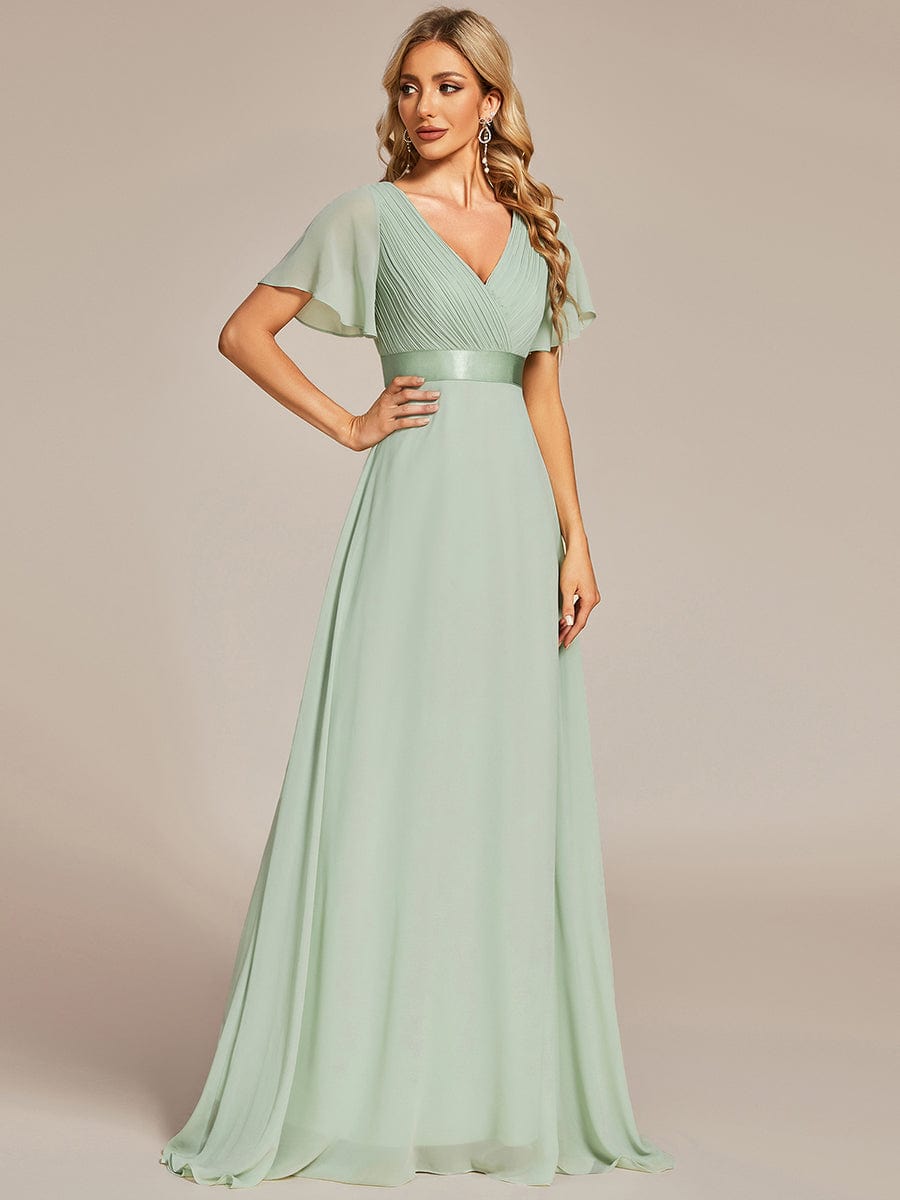 Elegant Dual V-Neck Ruffled Padded Evening Gown