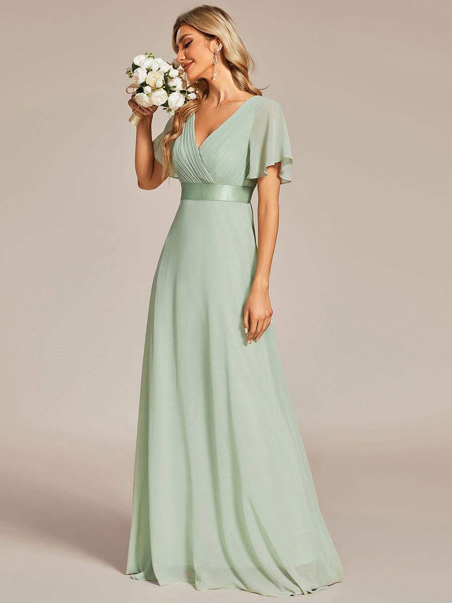 Elegant Dual V-Neck Ruffled Padded Evening Gown