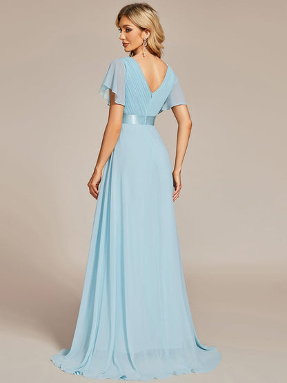 Elegant Dual V-Neck Ruffled Padded Evening Gown