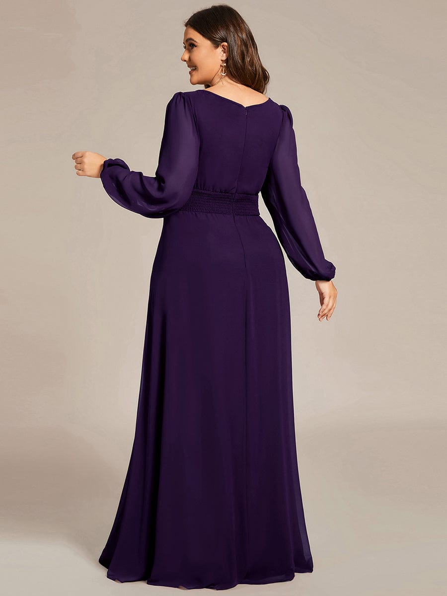 Elegant Empire Waist Chiffon Mother of the Bride Dress with Sheer Puff Sleeves