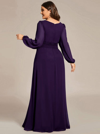 Elegant Empire Waist Chiffon Mother of the Bride Dress with Sheer Puff Sleeves