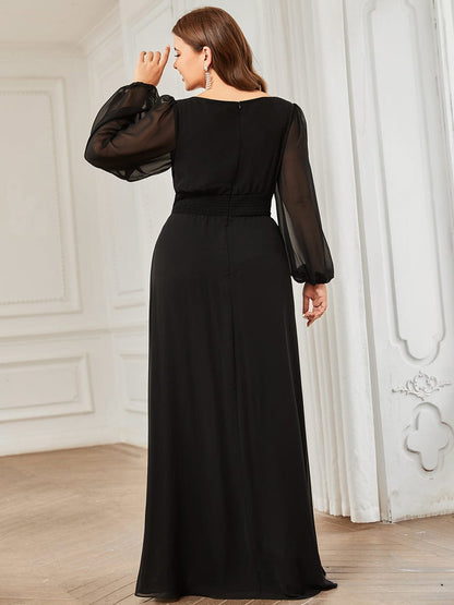 Elegant Empire Waist Chiffon Mother of the Bride Dress with Sheer Puff Sleeves