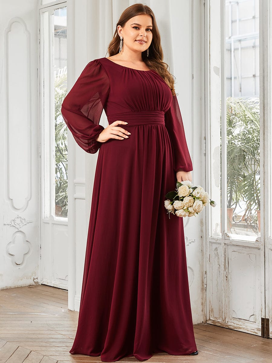 Elegant Empire Waist Chiffon Mother of the Bride Dress with Sheer Puff Sleeves