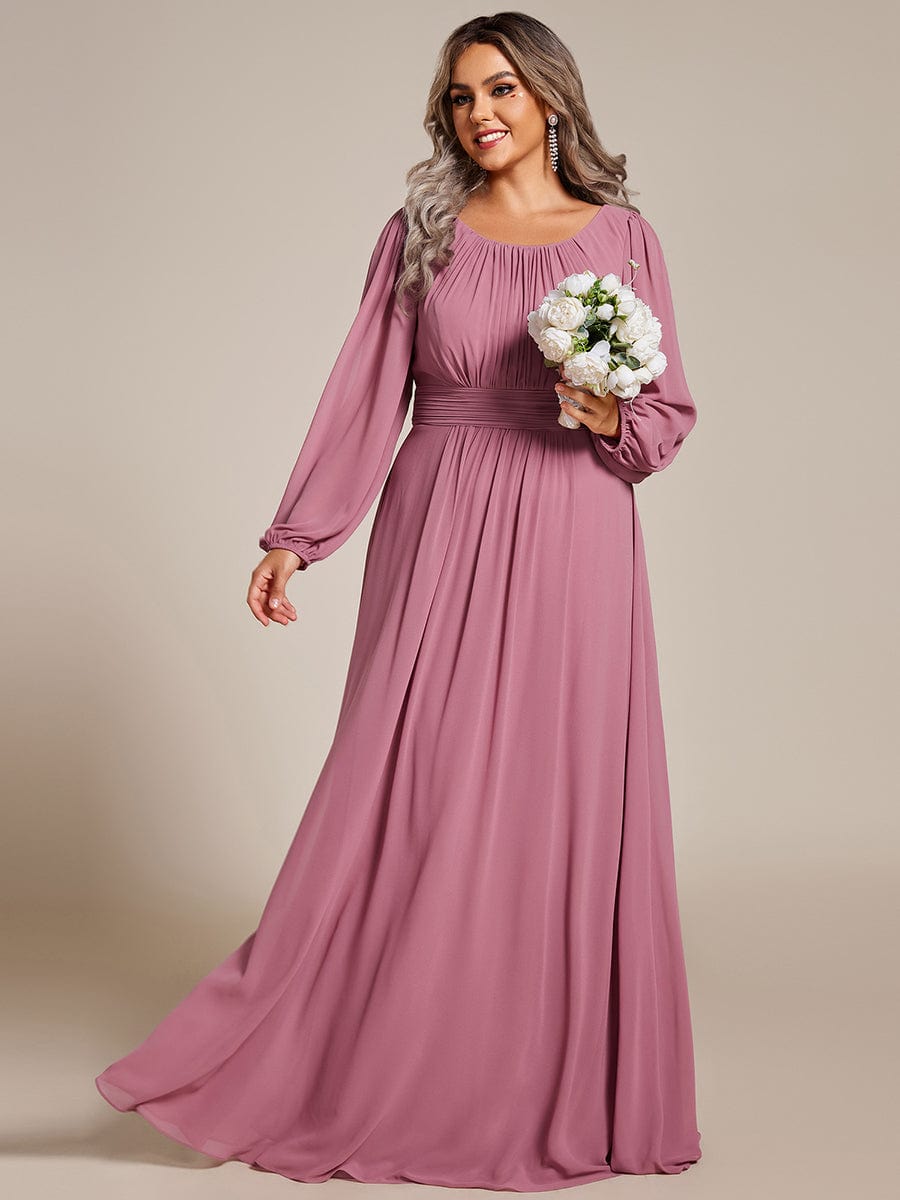 Elegant Empire Waist Chiffon Mother of the Bride Dress with Sheer Puff Sleeves