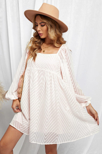 Elegant Empire Waist Striped Puff Sleeve Mini Babydoll Dress