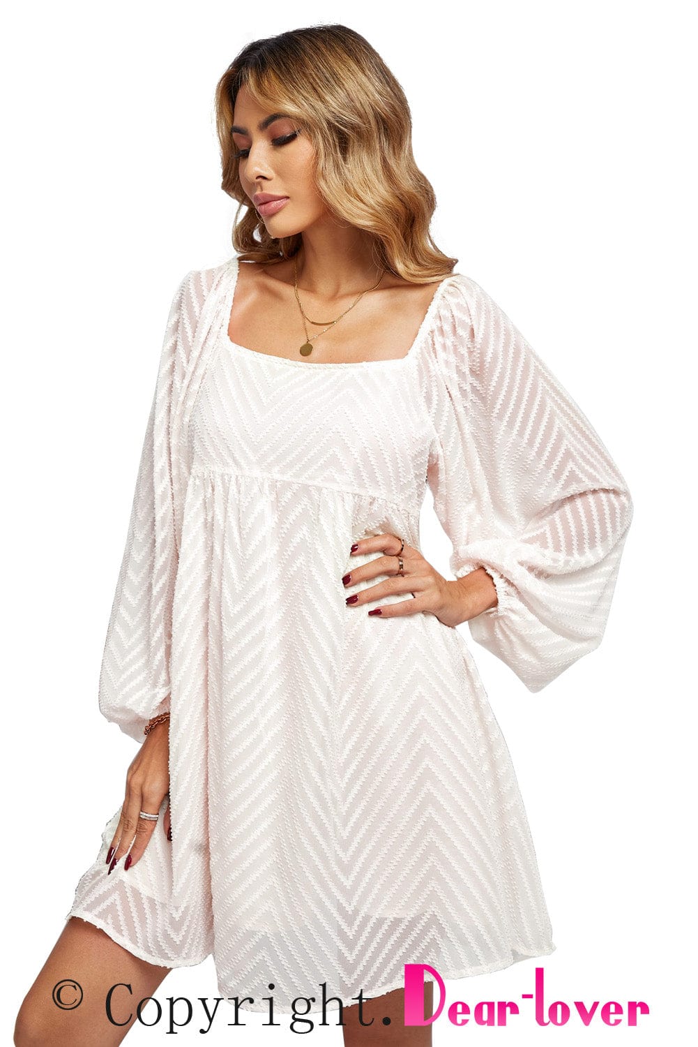 Elegant Empire Waist Striped Puff Sleeve Mini Babydoll Dress