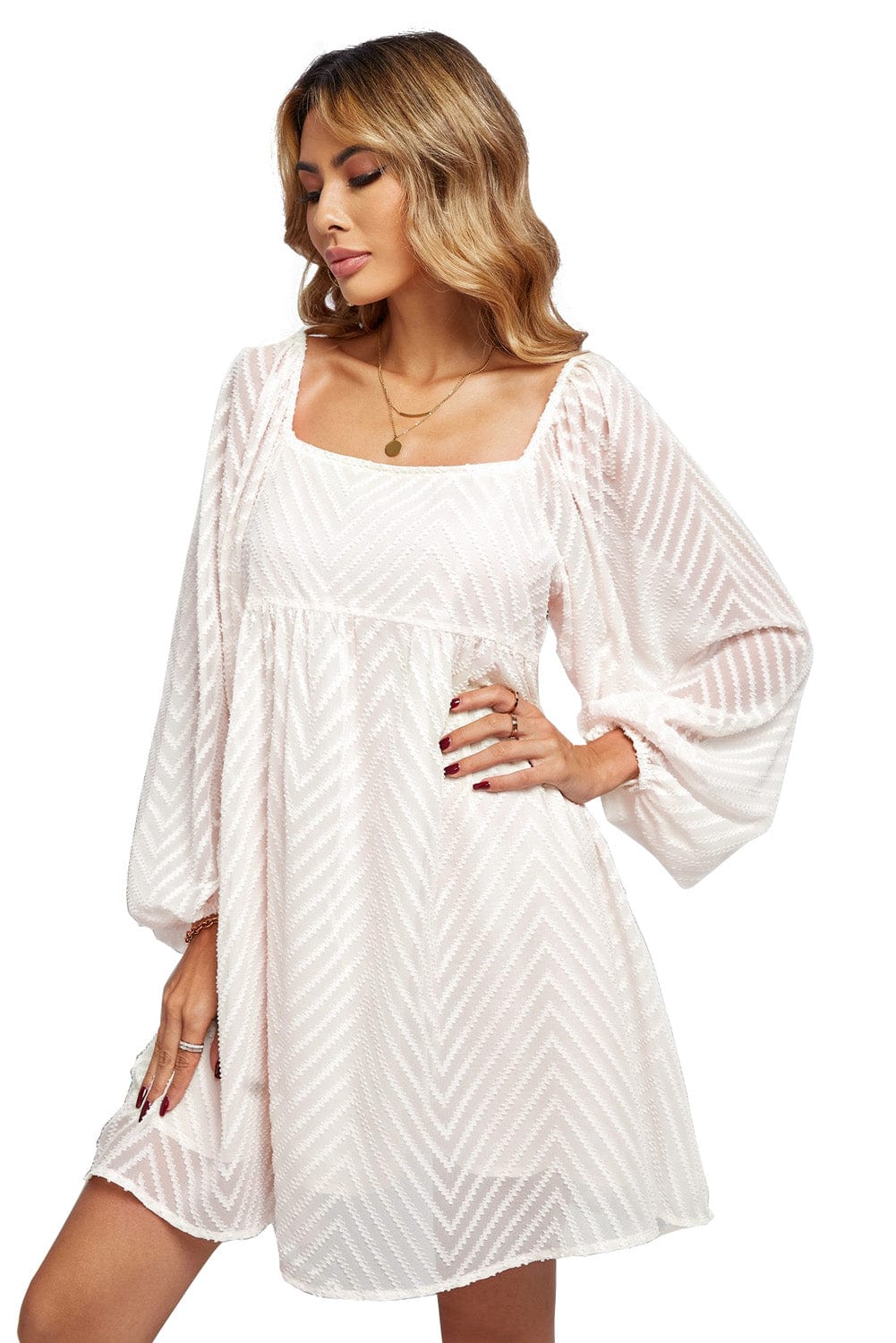 Elegant Empire Waist Striped Puff Sleeve Mini Babydoll Dress