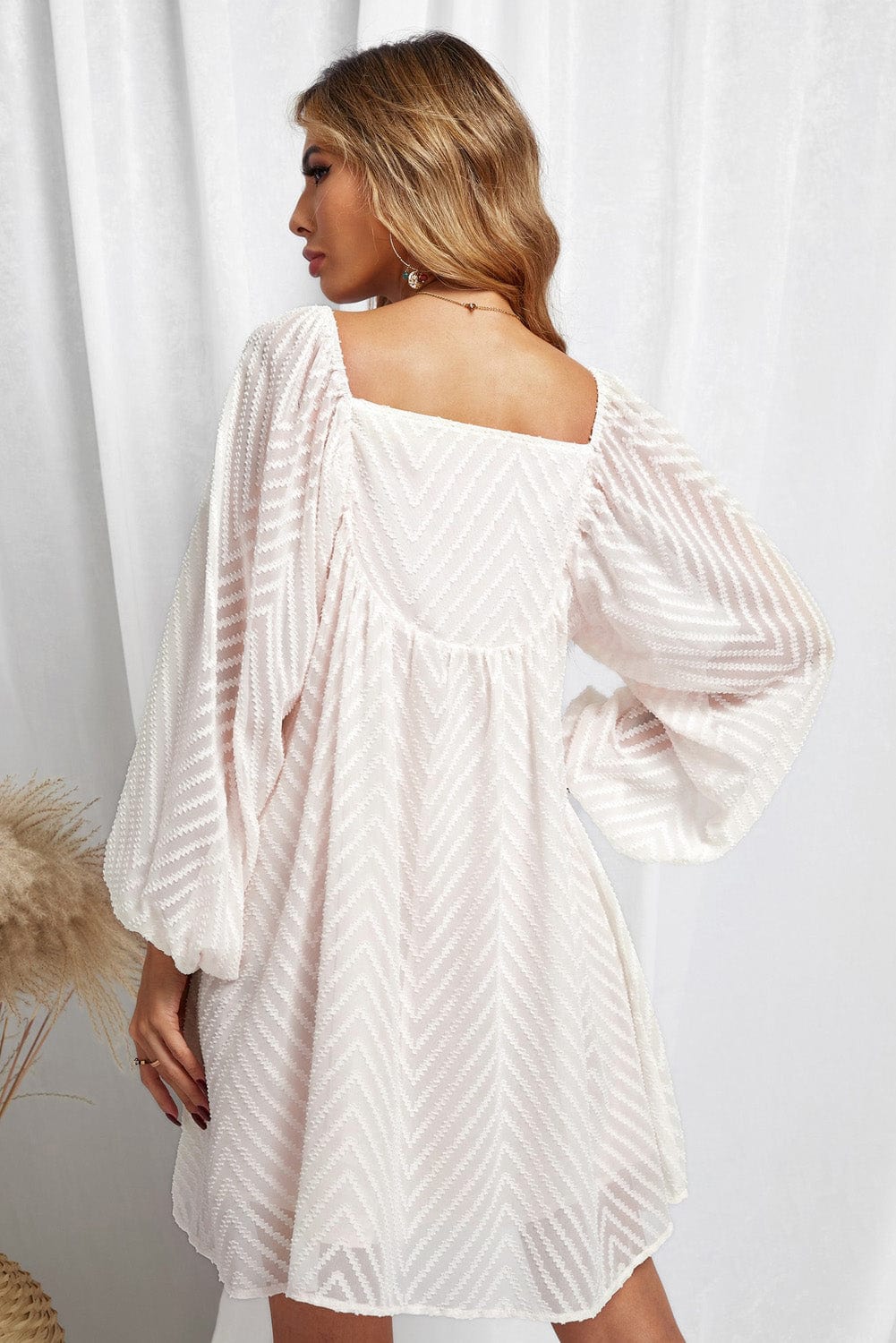 Elegant Empire Waist Striped Puff Sleeve Mini Babydoll Dress