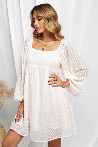 Elegant Empire Waist Striped Puff Sleeve Mini Babydoll Dress