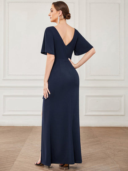 Elegant Fishtail Ruffled Sleeves Evening Gown