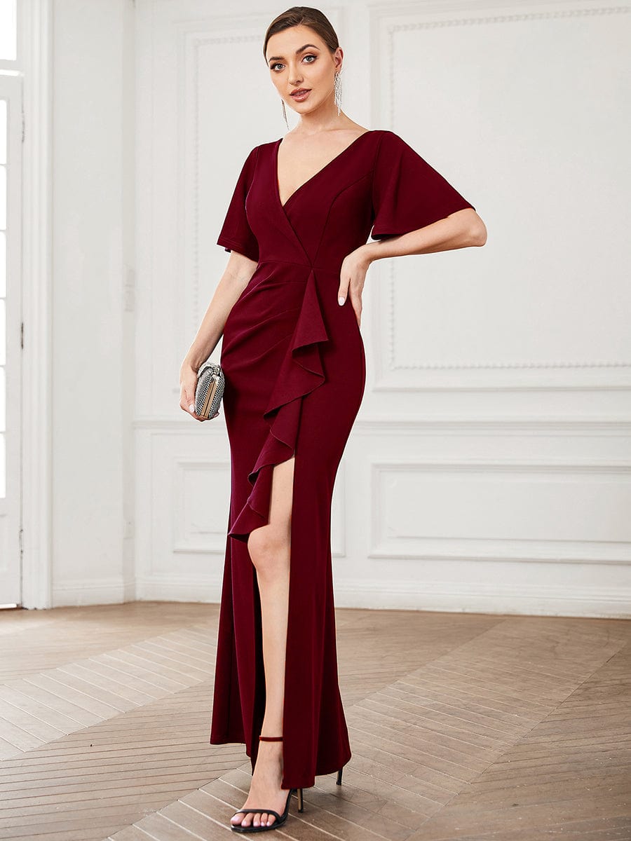 Elegant Fishtail Ruffled Sleeves Evening Gown