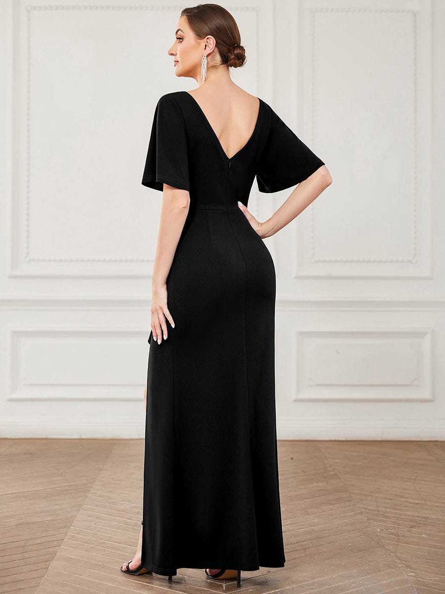 Elegant Fishtail Ruffled Sleeves Evening Gown