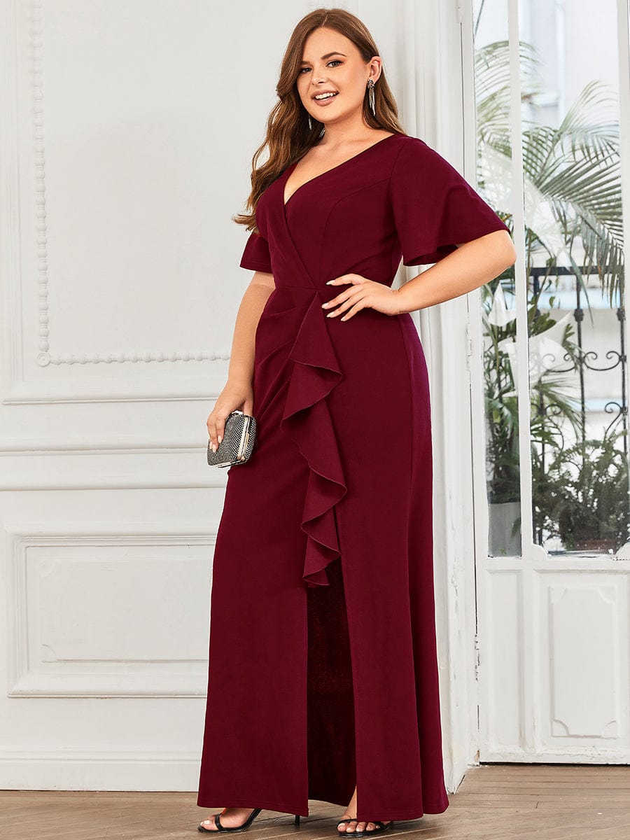 Elegant Fishtail Ruffled Sleeves Evening Gown