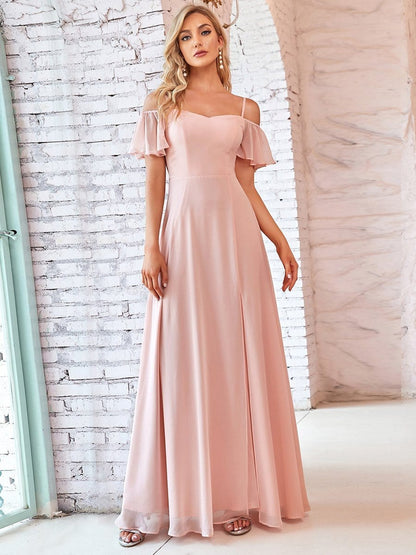 Elegant Flare Sleeve V-Neck Bridesmaid Gown