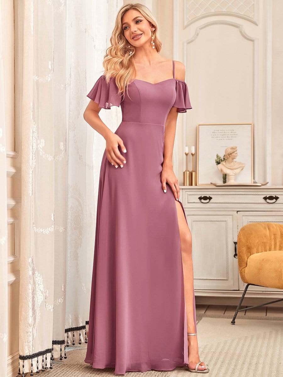 Elegant Flare Sleeve V-Neck Bridesmaid Gown
